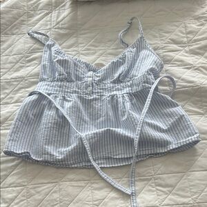 Brandy Melville Blue and White Striped Top
